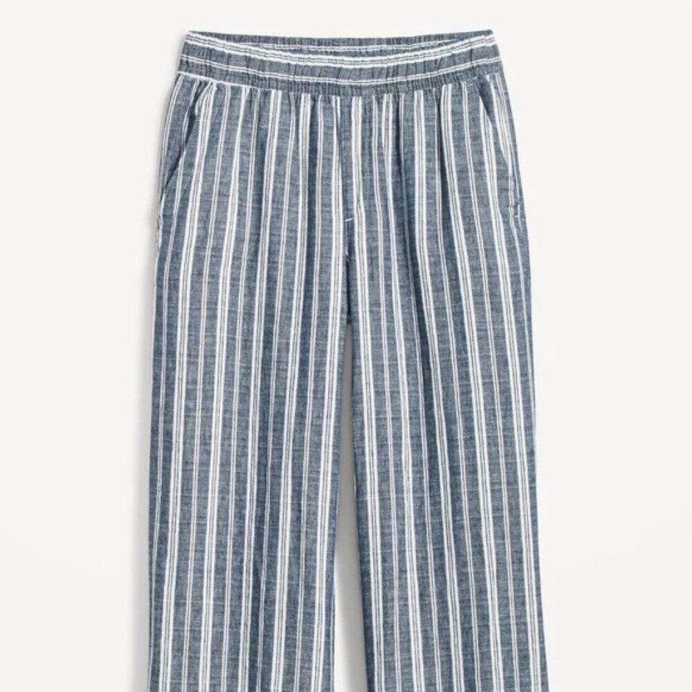 NWOT High-Waisted Striped Linen-Blend Wide-Leg Pants